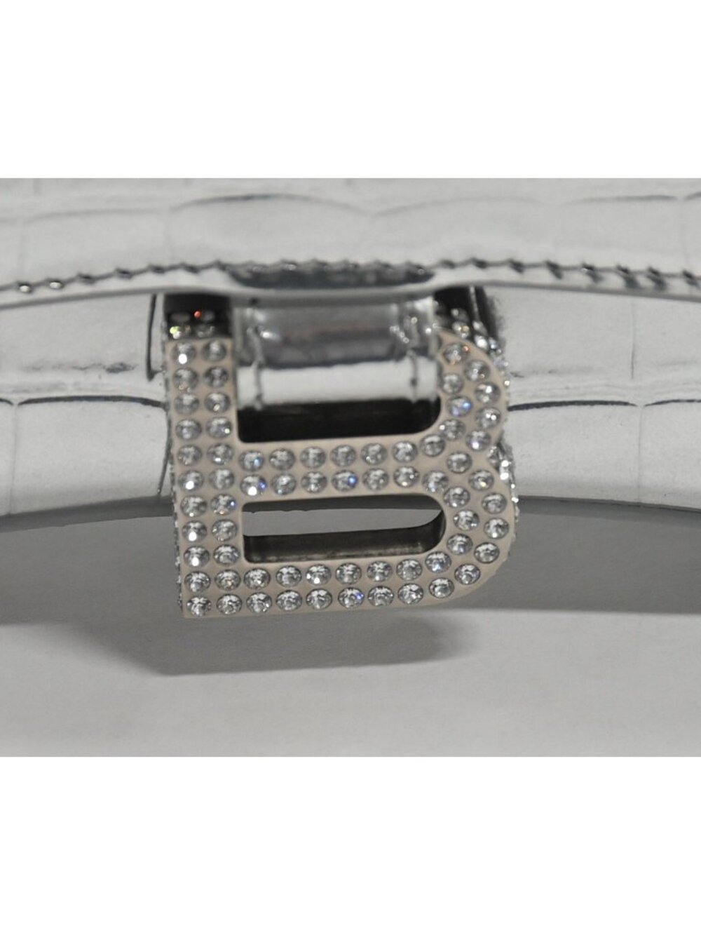Balenciaga Hourglass XS Handbag Crocodile Embossed Rhinestone B in Silver - Picture 2 of 9